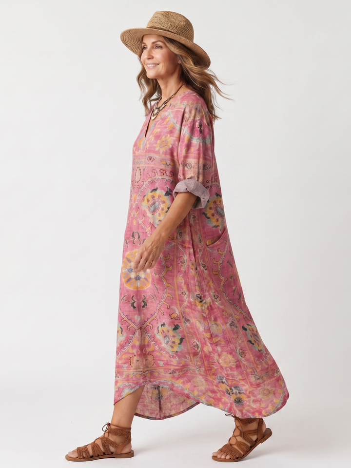NAEL BERLIN | Bedrucktes Boho-Midikleid mit Taschen Margot