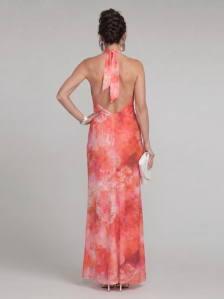 Coraline | Halter Neck Bedrucktes Muster Maxi Kleid