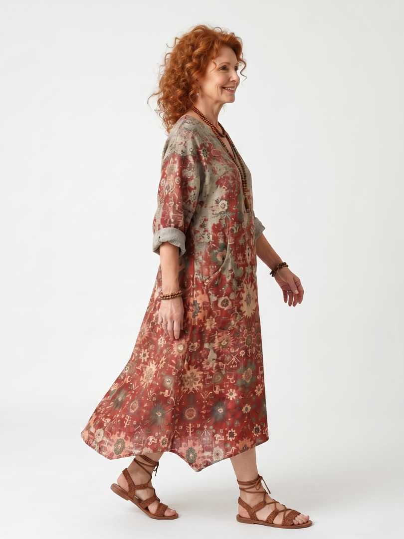NAEL BERLIN | Bedrucktes Boho-Midikleid mit Taschen Sylvie