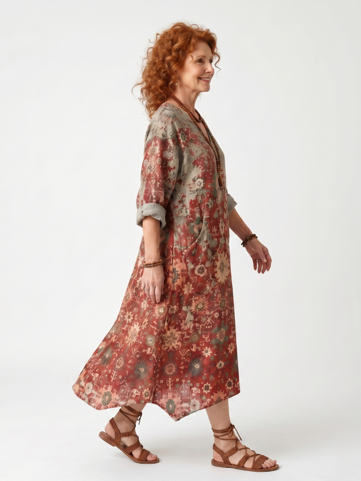 NAEL BERLIN | Bedrucktes Boho-Midikleid mit Taschen Sylvie