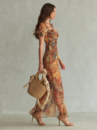 Ciel | Gerüschtes Midi-Kleid mit Schlitz