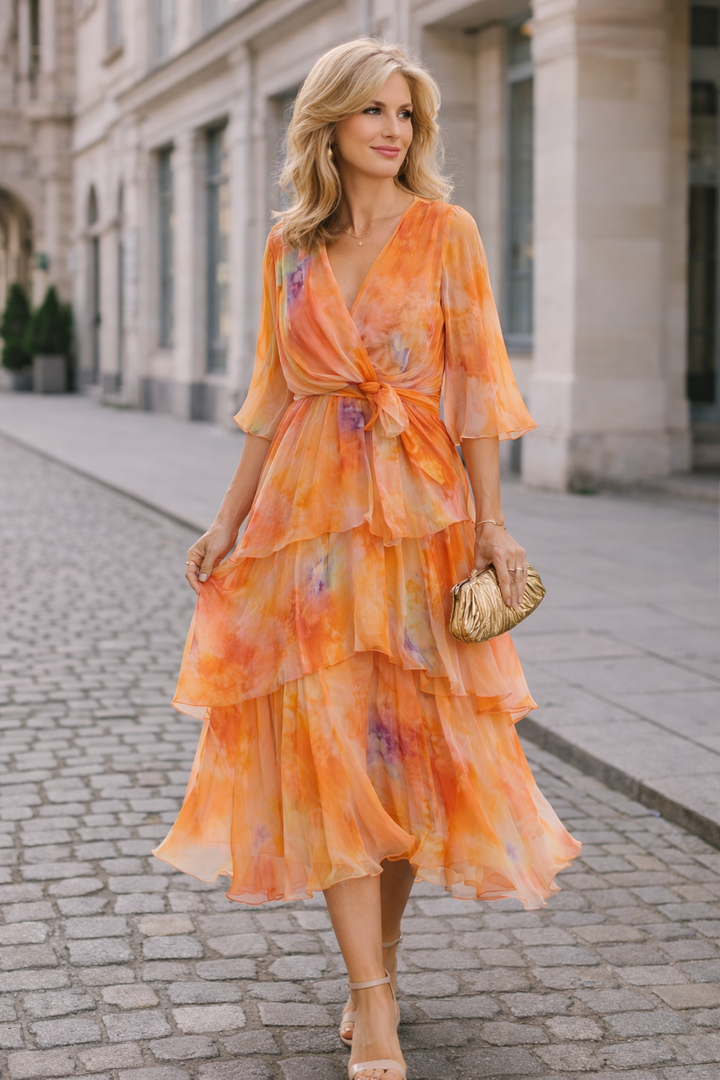 Marlene – Geblümtes Lagenkleid