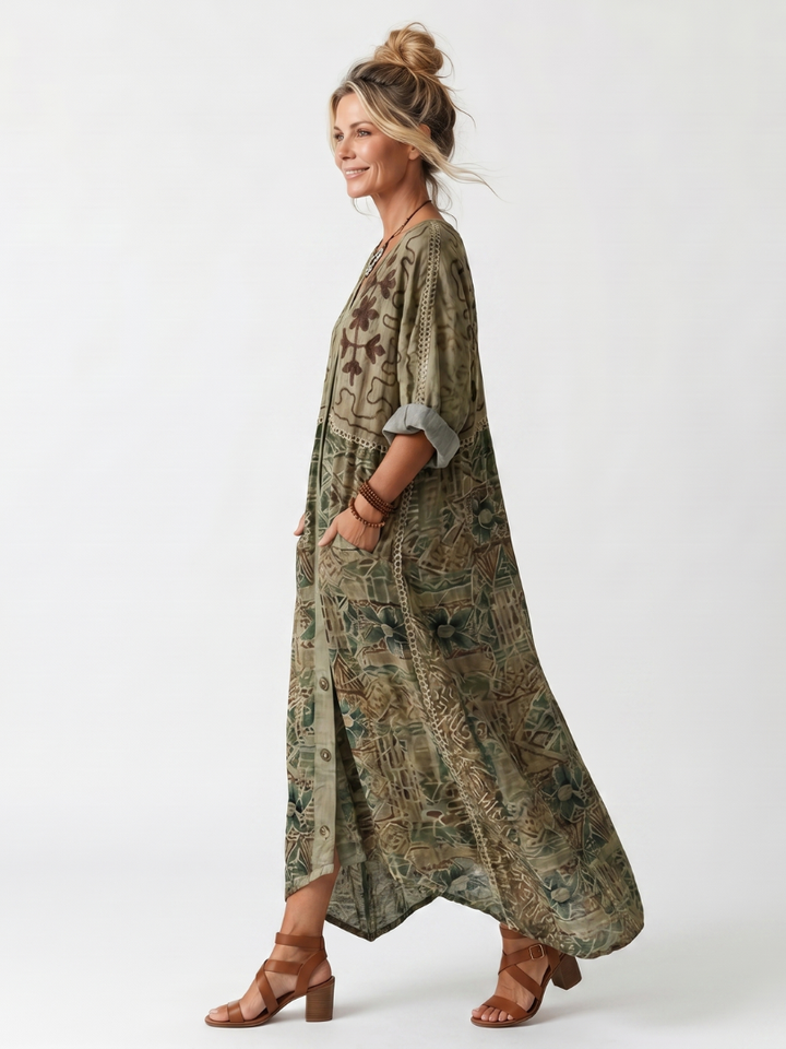 NAEL BERLIN | Boho-Midikleid mit Stickerei und Knopfleiste Monique