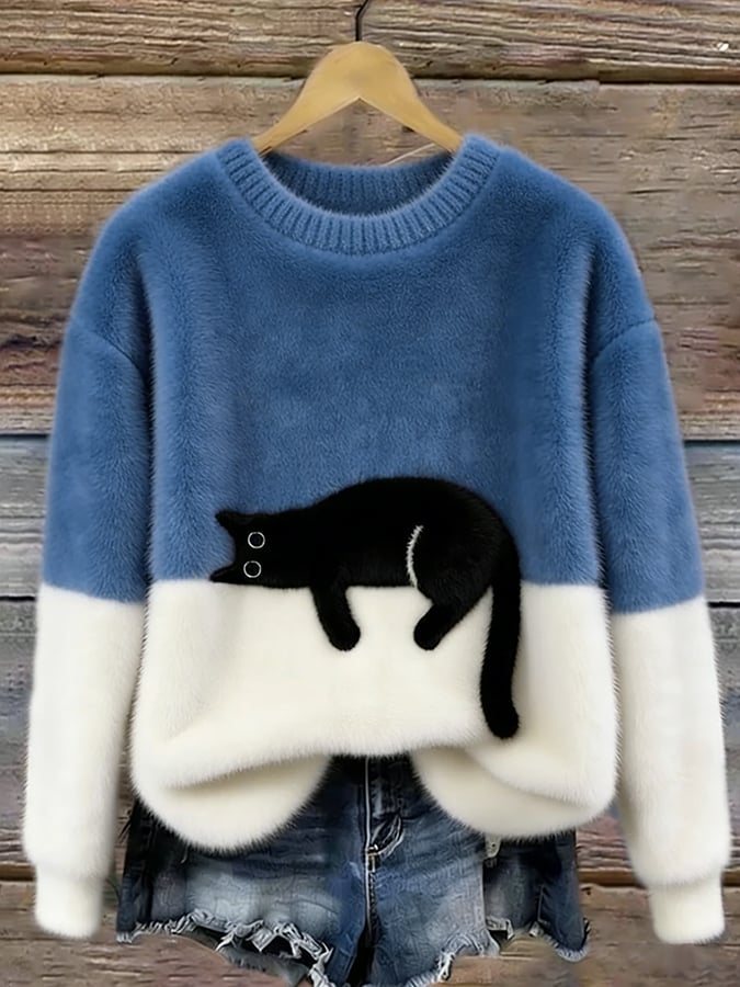 Lotte – Kuscheliger Oversize-Pullover mit Katzenmotiv