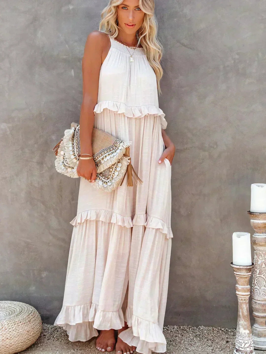 Lou | Elegantes ärmelloses Kleid mit Rüschen