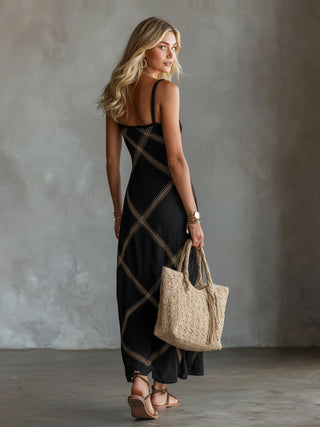 Vittoria – Geometrisches Maxikleid Schwarz-Camel