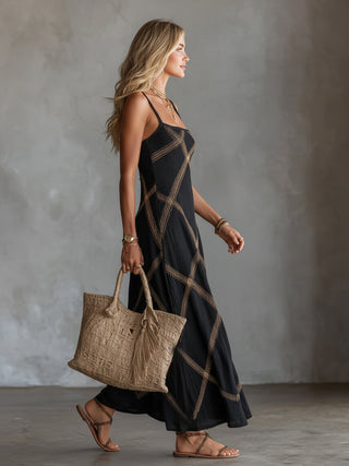 Vittoria – Geometrisches Maxikleid Schwarz-Camel