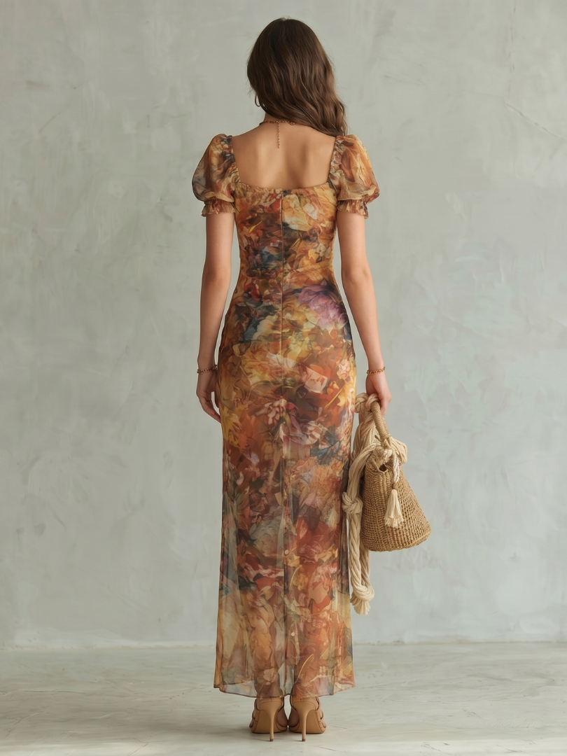 Ciel | Gerüschtes Midi-Kleid mit Schlitz