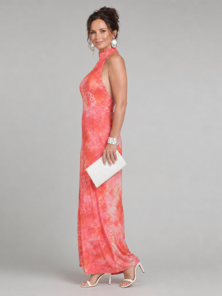 Coraline | Halter Neck Bedrucktes Muster Maxi Kleid