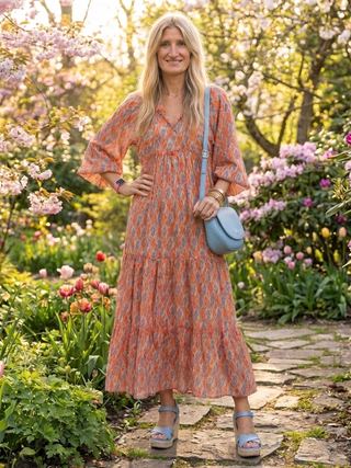 NAEL BERLIN | Geometrisches Boho-Midikleid mit Volants Chloé