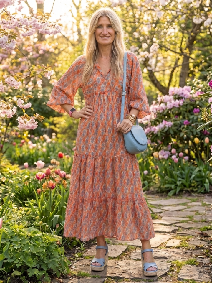 NAEL BERLIN | Geometrisches Boho-Midikleid mit Volants Chloé