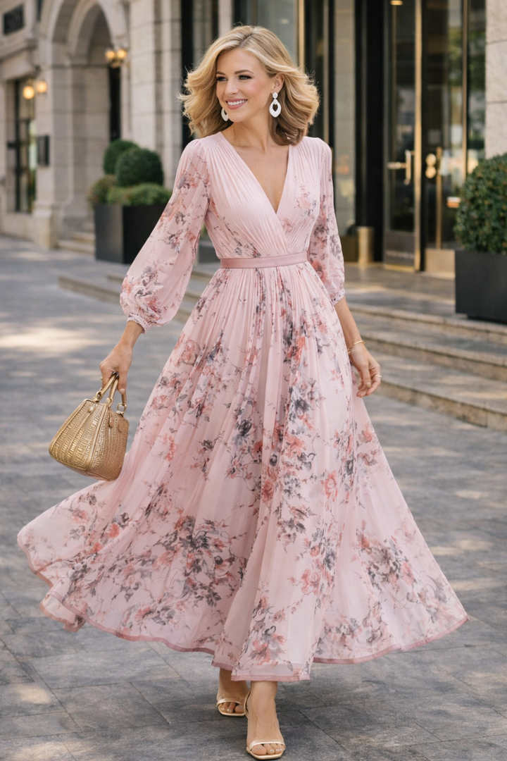 Heike – Geblümtes ärmelloses V-Ausschnitt Maxikleid