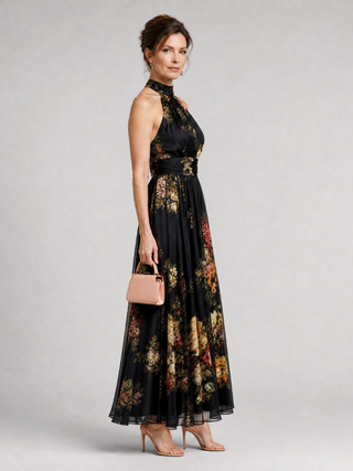 Sior | Floral Halter Neck Midi Kleid