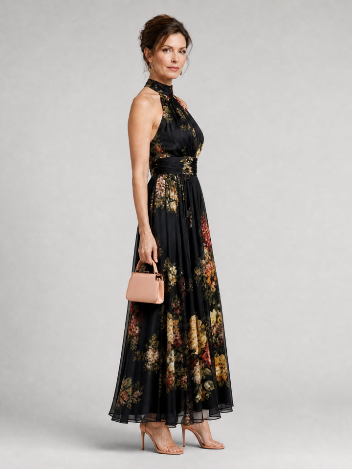Sior | Floral Halter Neck Midi Kleid