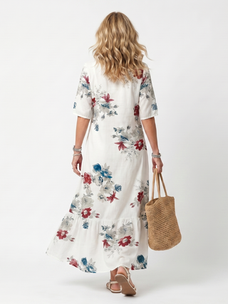 NAEL BERLIN | Geblümtes Boho-Midikleid mit Bommeln Élina
