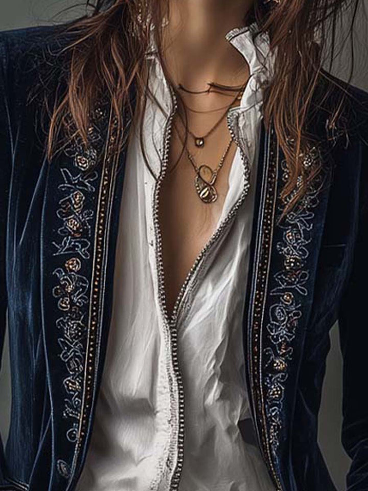 Vintage Longline-Jacke mit Stickerei in Navy