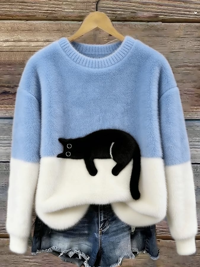 Lotte – Kuscheliger Oversize-Pullover mit Katzenmotiv