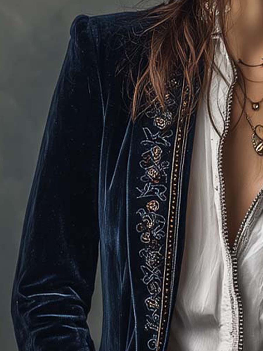 Vintage Longline-Jacke mit Stickerei in Navy