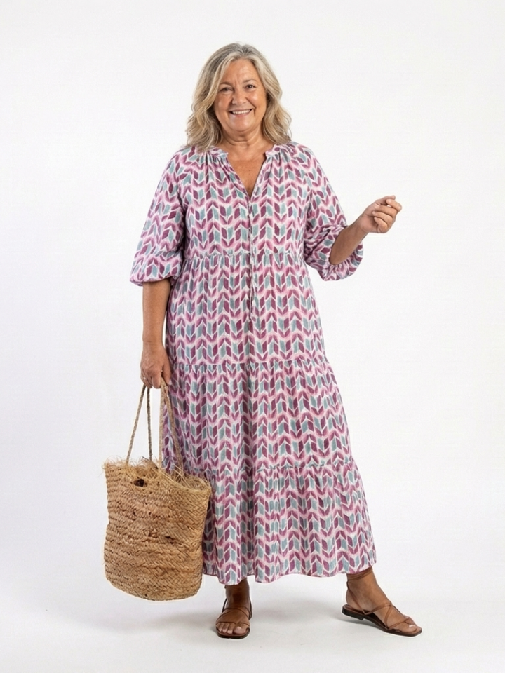 NAEL BERLIN | Geometrisches Boho-Midikleid mit Volants Léa