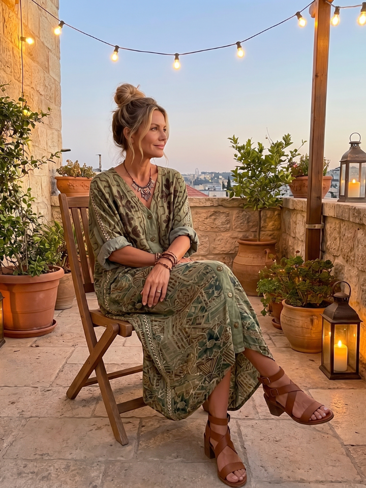 NAEL BERLIN | Boho-Midikleid mit Stickerei und Knopfleiste Monique