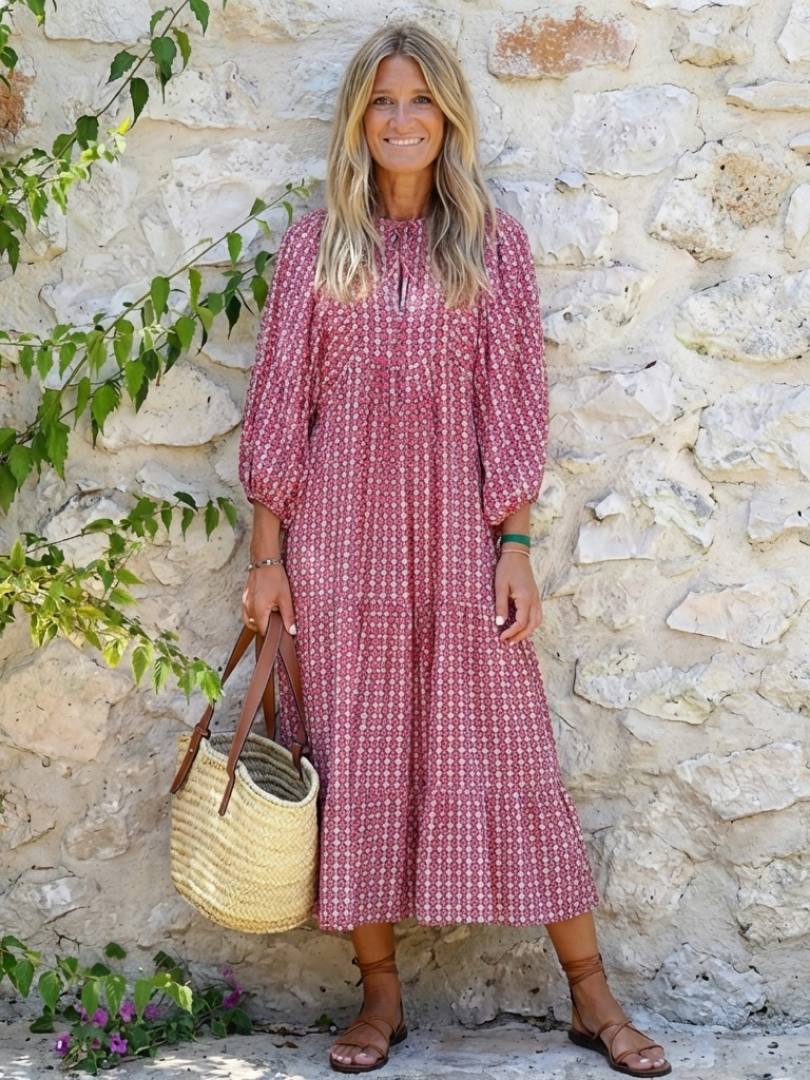 NAEL BERLIN | Geometrisches Boho-Midikleid zum Binden Isabelle
