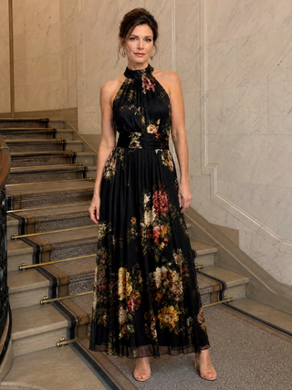 Sior | Floral Halter Neck Midi Kleid