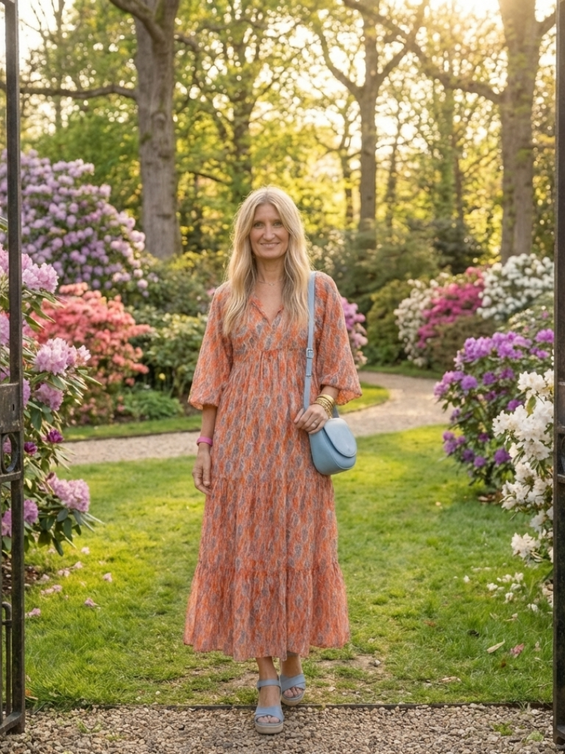 NAEL BERLIN | Geometrisches Boho-Midikleid mit Volants Chloé