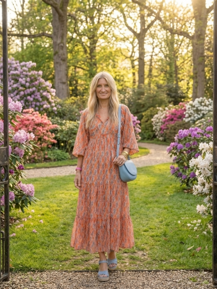 NAEL BERLIN | Geometrisches Boho-Midikleid mit Volants Chloé