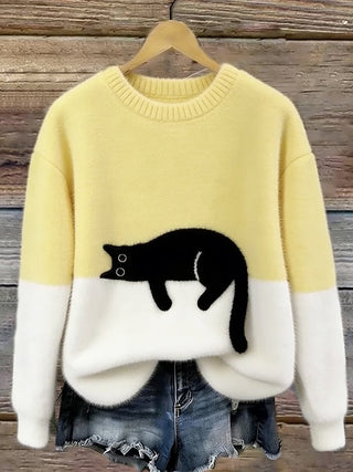 Lotte – Kuscheliger Oversize-Pullover mit Katzenmotiv
