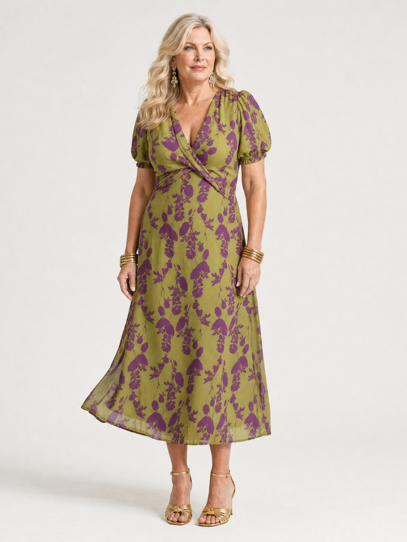 Virel | Entspanntes Blumendesign Midi-Kleid