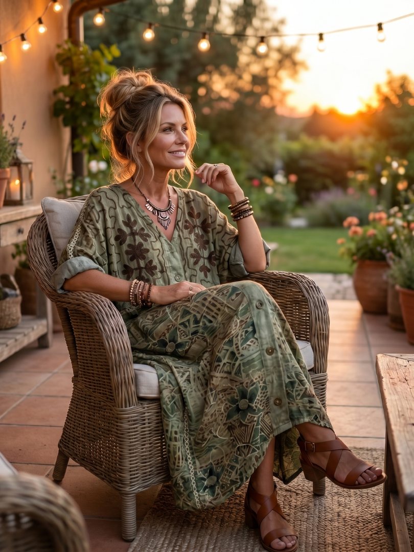 NAEL BERLIN | Boho-Midikleid mit Stickerei und Knopfleiste Monique