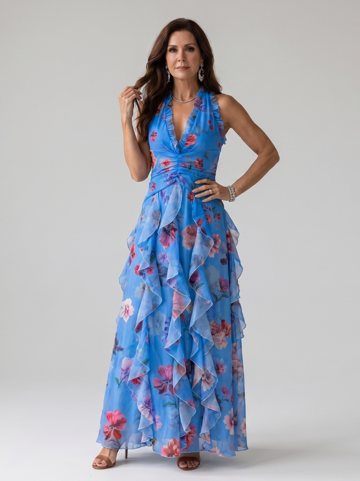 Nori | Halterneck Rüschentop Floral Maxi Kleid