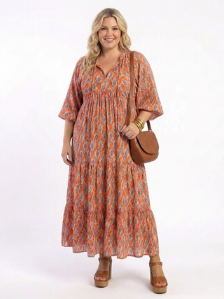 NAEL BERLIN | Geometrisches Boho-Midikleid mit Volants Chloé
