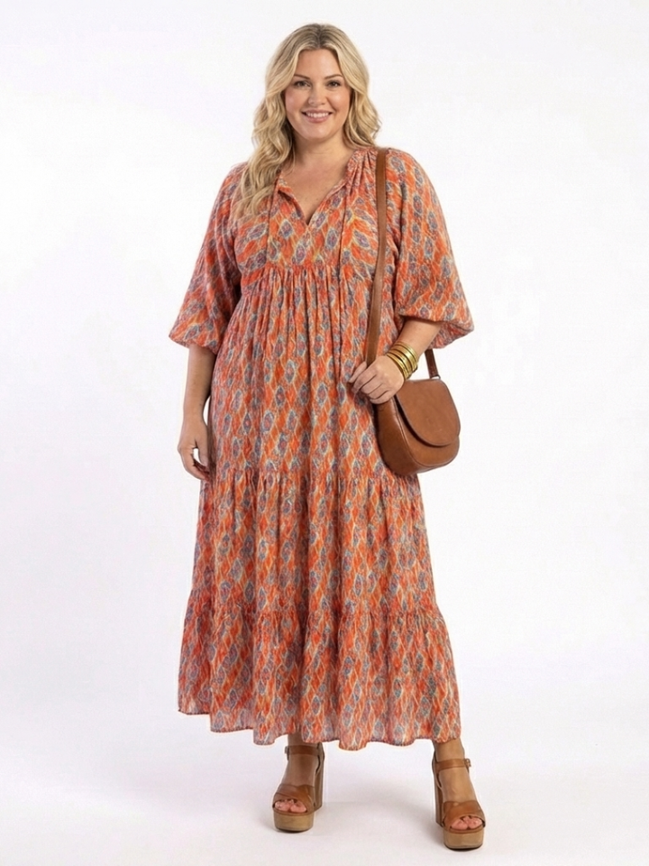 NAEL BERLIN | Geometrisches Boho-Midikleid mit Volants Chloé