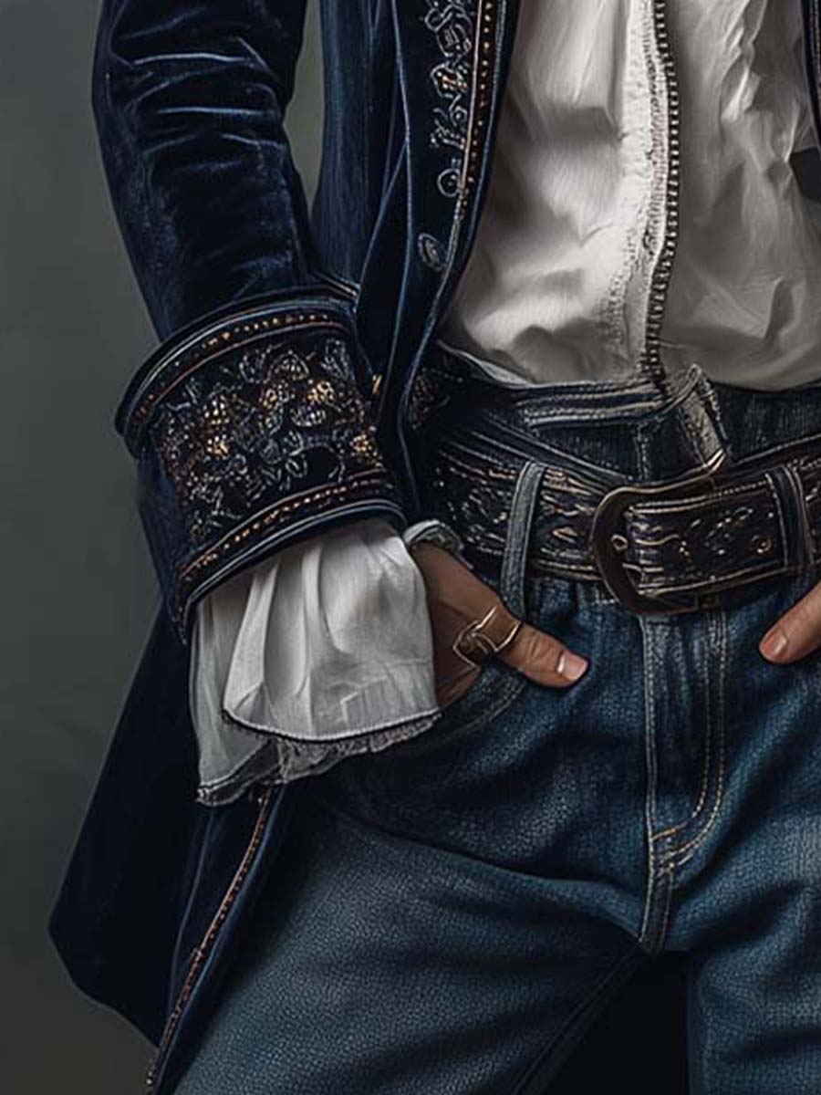 Vintage Longline-Jacke mit Stickerei in Navy