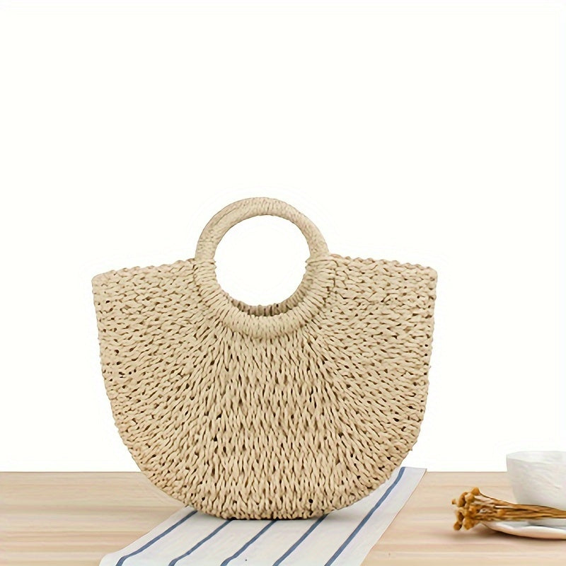 Ottavia – Halbmond-Tasche aus geflochtenem Stroh – Naturbeige