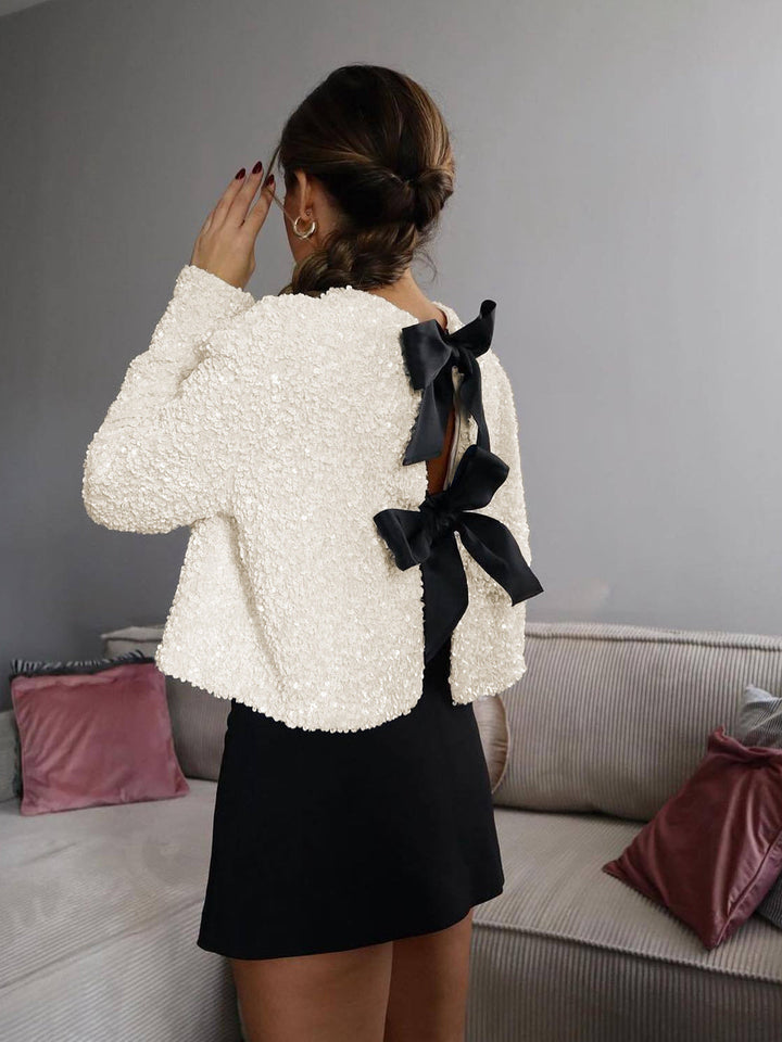 Strukturierte Pailletten-Jacke mit Samtschleife