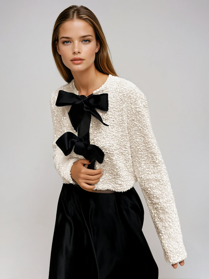 Strukturierte Pailletten-Jacke mit Samtschleife
