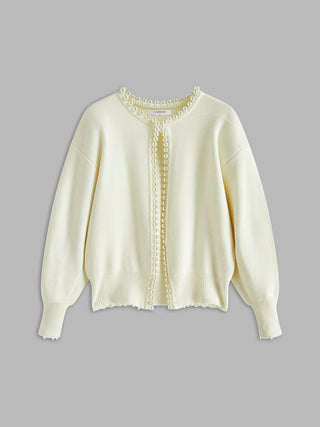 Strickjacke mit Perlenbesatz