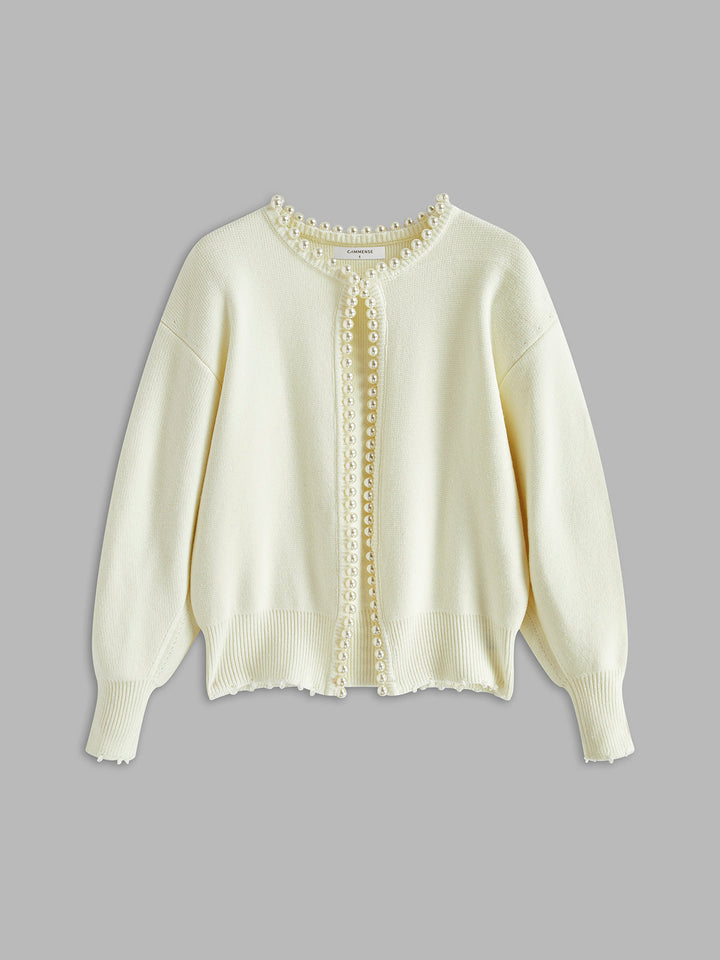 Strickjacke mit Perlenbesatz