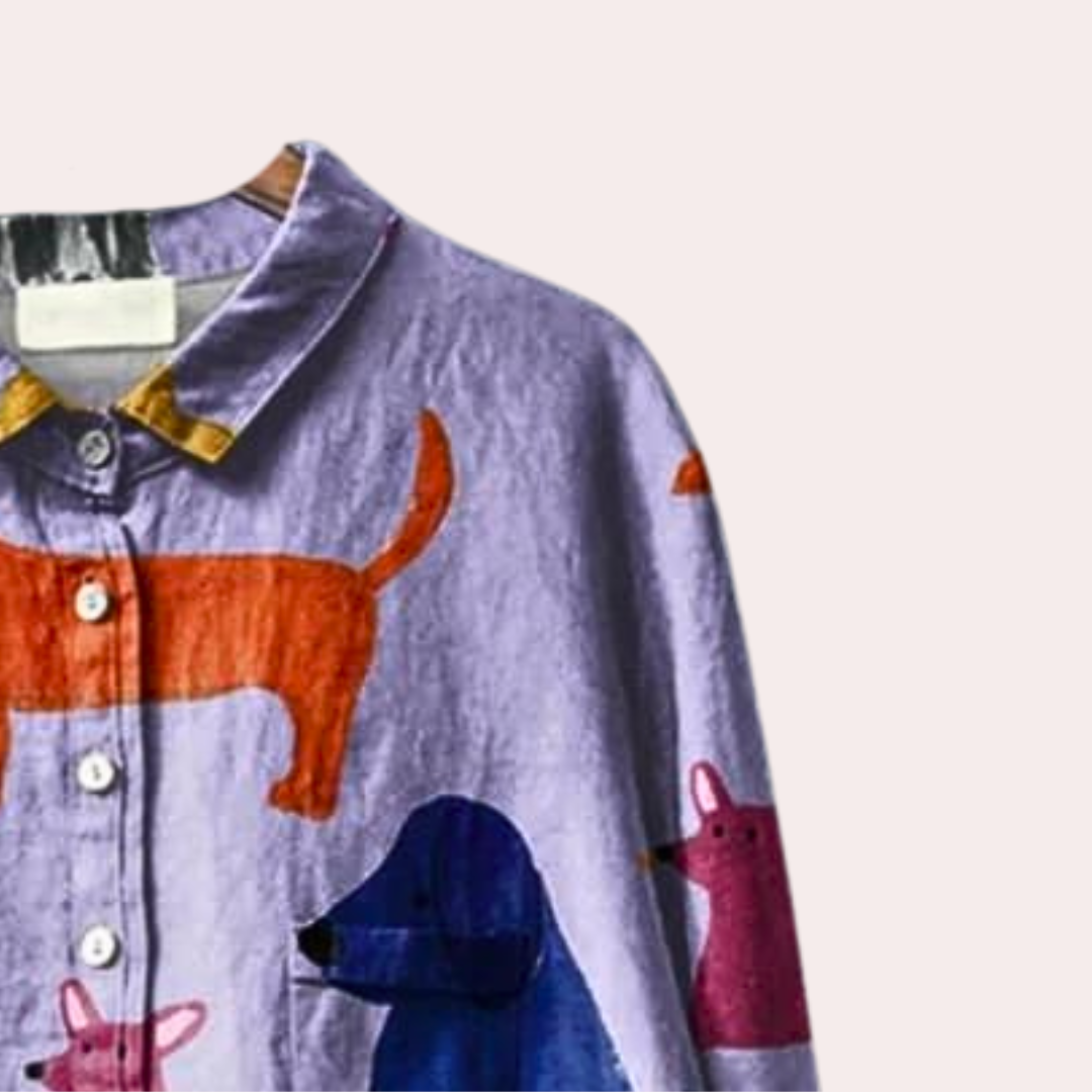 Nael Berlin | Lange Damenbluse mit verspieltem Hundeprint