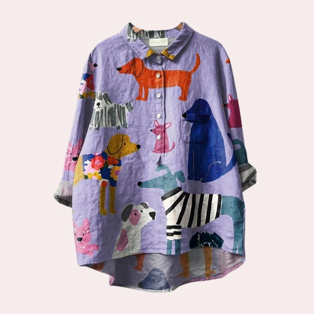 Nael Berlin | Lange Damenbluse mit verspieltem Hundeprint