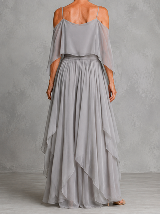 Grey off-shoulder flowy camisole and trousers chiffon set