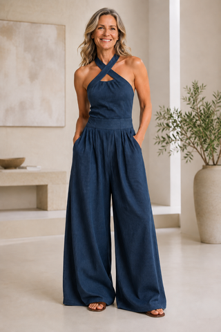Bianca | Overall aus Leinen und Baumwolle mit elegantem Überkreuzausschnitt