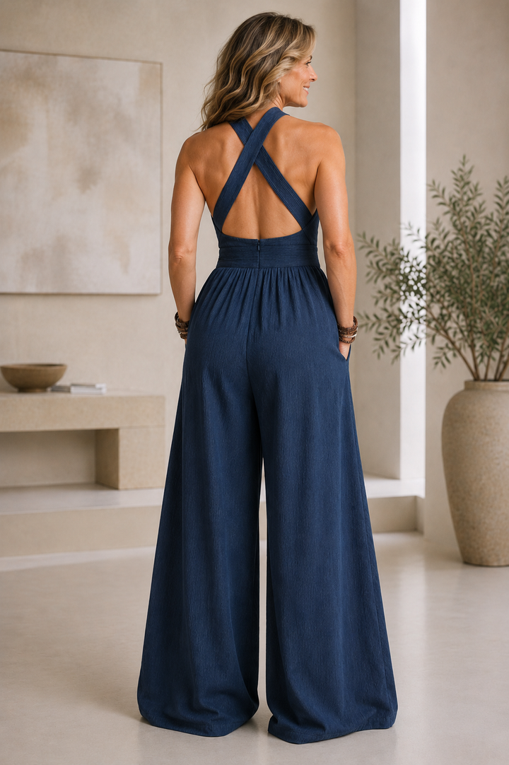 Bianca | Overall aus Leinen und Baumwolle mit elegantem Überkreuzausschnitt