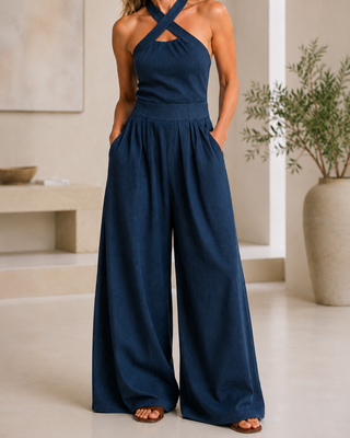Bianca | Overall aus Leinen und Baumwolle mit elegantem Überkreuzausschnitt