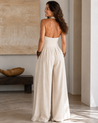Bianca | Overall aus Leinen und Baumwolle mit elegantem Überkreuzausschnitt