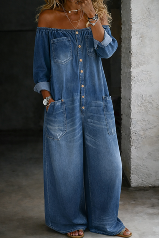 Elena | Schulterfreier Jumpsuit mit langen Ärmeln
