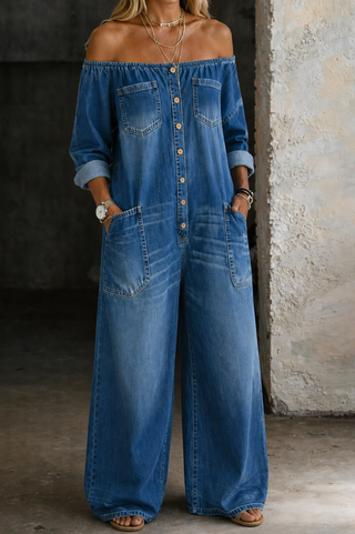 Elena | Schulterfreier Jumpsuit mit langen Ärmeln