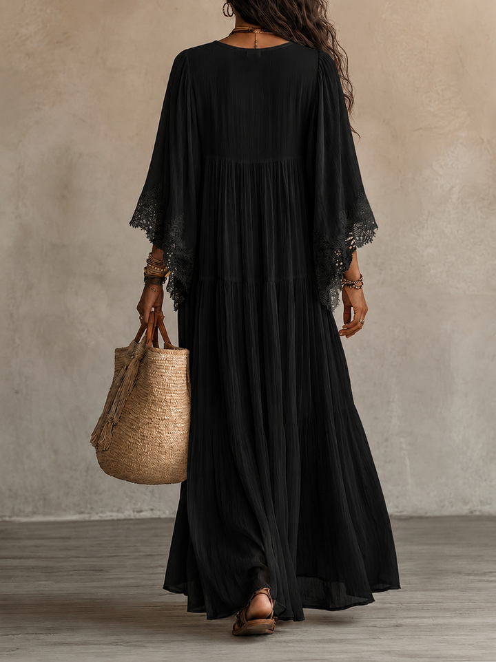 Celeste – Langes Chiffonkleid Elfenbein mit Spitze